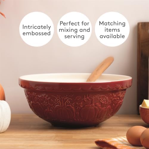 Mason Cash In the Pumpkin Patch S18 Mixing Bowl, Cranberry, Stoneware, 2.85 Qt, Embossed Pumpkin Design