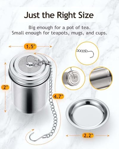 HOUSE AGAIN Tea Infuser, Extra Fine Mesh Tea Infusers for Loose Tea, 18/8 Stainless Steel Tea Strainer with Extended Chain Hook, Tea Steeper for Brew Tea, Spices & Seasonings Small × 2 (Pack of 2)