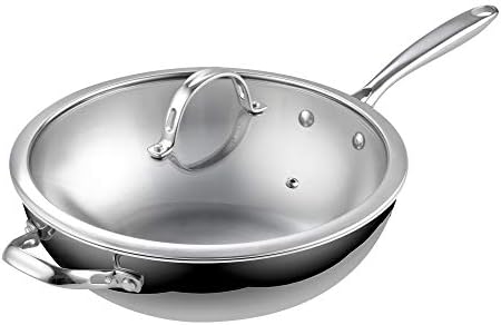 Cooks Standard 12-inch Multi-Ply Clad Stainless Steel Stir Fry Pan with Lid