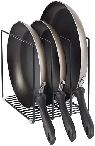 mDesign Steel Storage Tray Organizer Rack for Kitchen Cabinet - Divided Holder with 3 Slots for Skillets, Frying Pan, Pot Lids, Cutting Board, Baking Sheets - Concerto Collection - Black