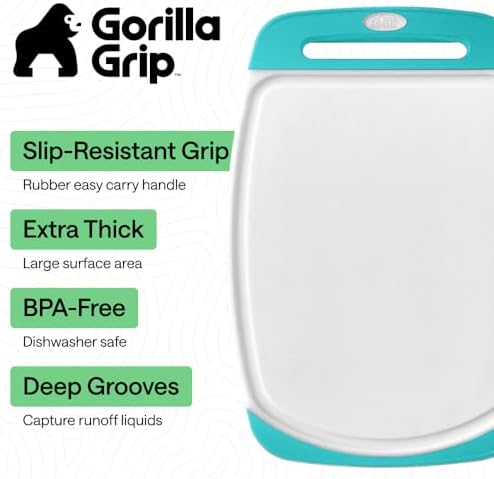 GORILLA GRIP BPA-Free Reversible Kitchen Cutting Board, Set of 3, Turquoise