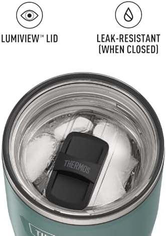 THERMOS Icon Series 24oz Stainless Steel Tumbler with Slide Lock Lid, Leakproof, Fits Cupholder, Dishwasher Safe, Griptec™ Non‑Slip Base, Keeps Drinks Hot 6 Hrs/Cold 22 Hrs, Spruce