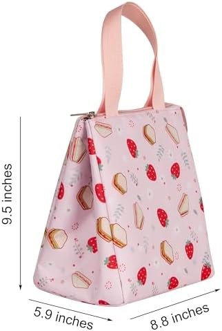 Remobia Hicol Insulated Lunch Bag for Women,Thermal Leakproof Lunch Tote with Pocket, Reusable Cooler Lunch Box for Work Office Travel (Strawberry Picnic Print)