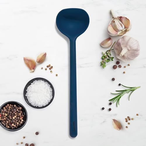 GreenPan Silicone Ladle, Soup Mixing Stirring Serving, Cooking Kitchen Utensil, Flexible Rubber Nonstick Cookware, Rigid Steel Core, Heat-Resistant, Anti-Slip Handle, BPA-Free, Dishwasher Safe, Blue