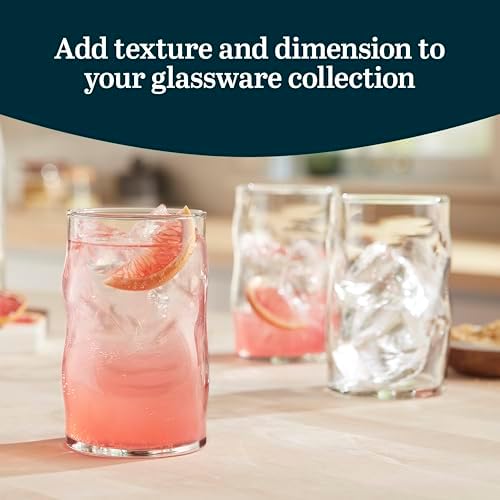Libbey Lava Tumbler Drinking Glasses, All Purpose, Molten Groove Glasses Set of 8, Tactile, Tall Drinking Glasses for Water, Cocktails
