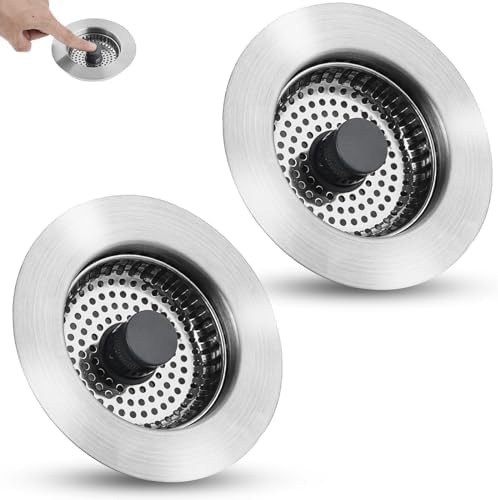 All Metal Sink Drain Strainer for Kitchen Sink, 2PACK Universal Fit