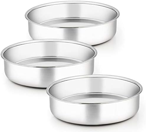 TeamFar 9½ Inch Cake Pan, 3 Pcs Stainless Steel Round Tier Cake Pans Set