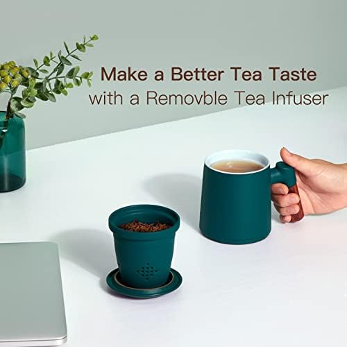 ZENS Tea Cup with Infuser and Lid for Loose Leaf Tea Steeper, 12oz Green