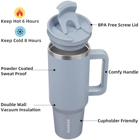 BJPKPK 40 oz Insulated Tumbler with Handle & Straw, Stainless Steel