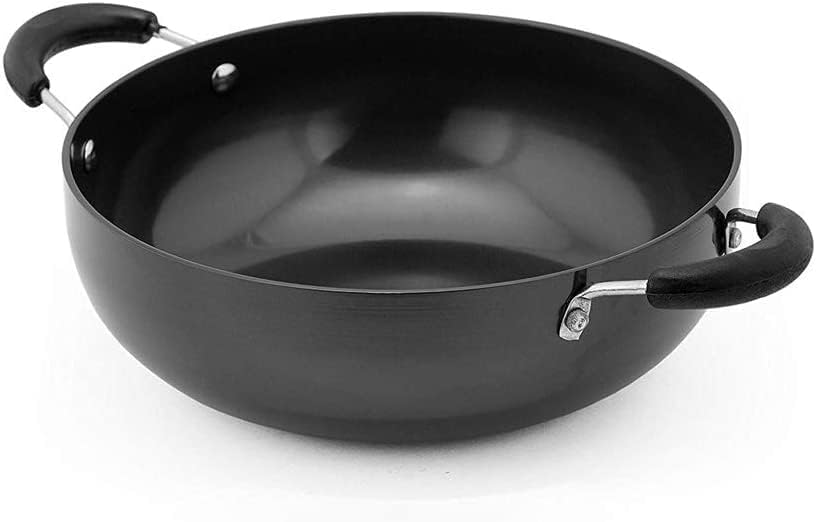 Satre Online and Marketing Hindalco Non Stick Aluminium Kadai Size No-12, Thickness 3 mm, Deep Frying Pan - Black