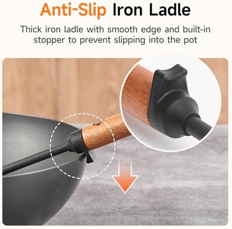 WANGYUANJI lron Spoon Soup Ladle Tool,14.37 inches Premium lron Spoon - Durable and Versatile Cooking Utensil