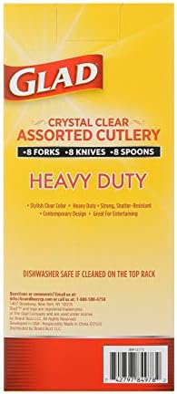 Glad Clear Disposable Cutlery Set with Heavy Duty Plastic Forks, Knives, and Spoons, Reusable Dishwasher Safe Plastic Utensils for Parties and Everyday Use, 24 Count (Pack of 3)