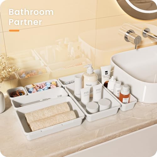 A-LuGei 【Military Grade】 Drawer Organizer for Vanity Bathroom Makeup Desk