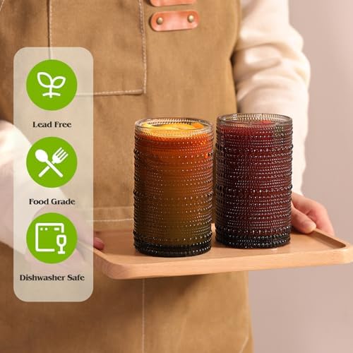 Moretoes 12 Pack 12 Oz Gray Hobnail Drinking Glasses Set Water Glass Cups