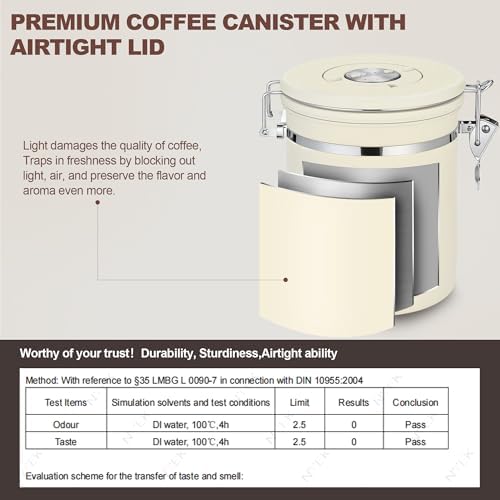 ShanSon Coffee Canister Airtight, Stainless Steel Bean Storage Container with Date Tracker & Scoop, Grounds Sugar Flour Tea Cereal Fits Kitchen Pantry, Ideal Gift for Coffee Lovers,22oz,Beige