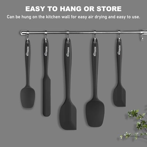 NileHome Silicone Spatula Set, 5 Pieces Food Grade Kitchen Utensils with Silicone Brush Heat Resistant Up to 600°F BPA-free Rubber Spatula for Scraping, Baking, Cooking, Mixing—Black