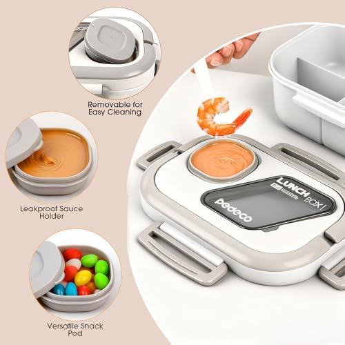 PEDECO White Bento Box with Bag for Adult Kid, Leakproof 2-Layers Stackable