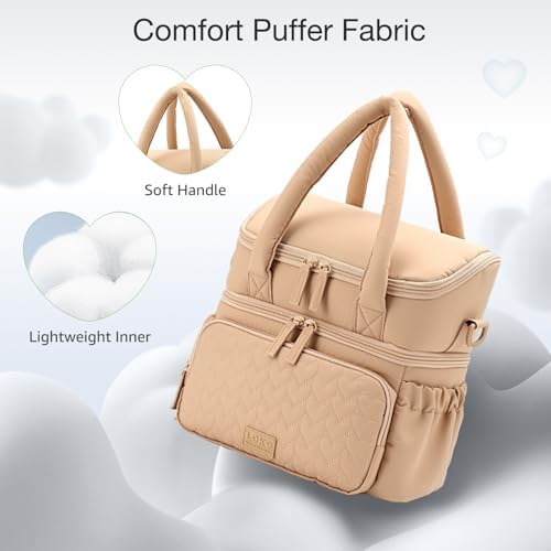 Double Deck Lunch Bag for Women, Camel-M