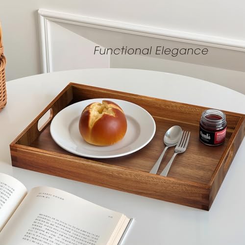 Acacia Serving Trays, Wooden Serving Tray with Handles- 2 Pack