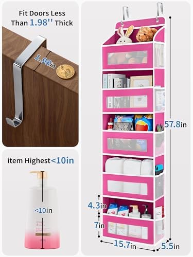 JARLINK Over the Door Organizer for Bedroom, Bathroom, 5 Shelf Rose Pink