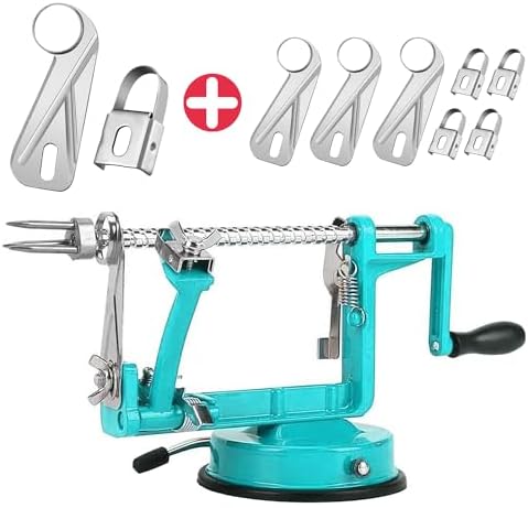 Apple Peeler, Slicer Corer Potato Peelers 3 In 1, Stainless Steel Heavy Duty Suction Cup Base And 7 Extra Blades (Blue)
