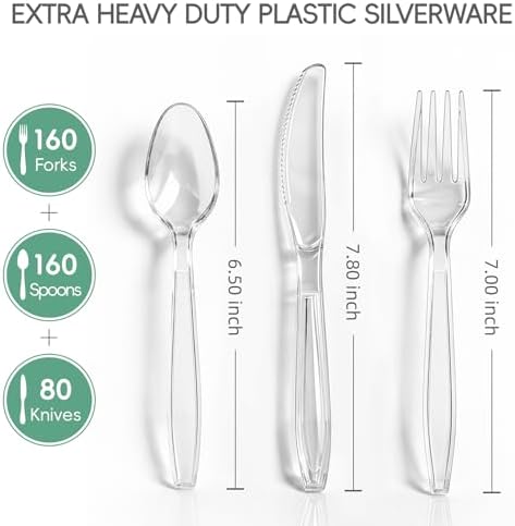 400 Count Extra Heavy Duty Clear Plastic Silverware, Bulk