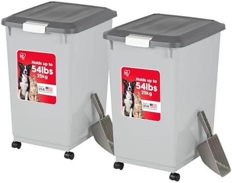 IRIS USA Dog Food Storage Container, 2-Pack, Up to 54 lbs, Gray/Dark Gray