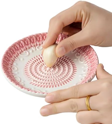 BonCera, Premium Ceramic Garlic Grater Plate Set - Pink Embossed