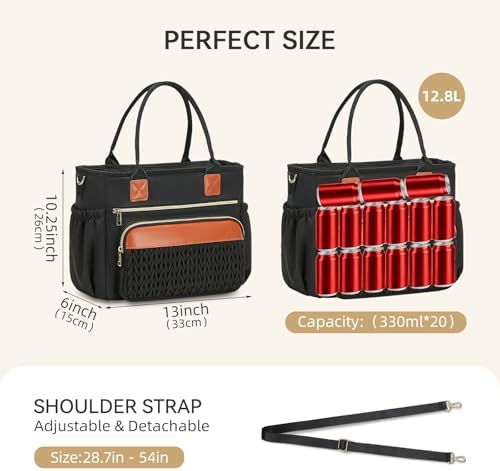 HSHRISH Lunch Box Women Insulated Black Tote Lunch Bag