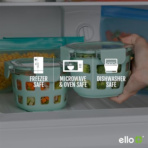 Ello Duraglass 2 Cup Glass Storage Containers with Lids, 2 Pack, Blue