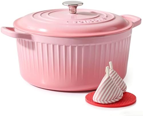 SENSARTE 3.5QT Enameled Cast Iron Dutch Oven Pot with Lid&Cotton Potholders