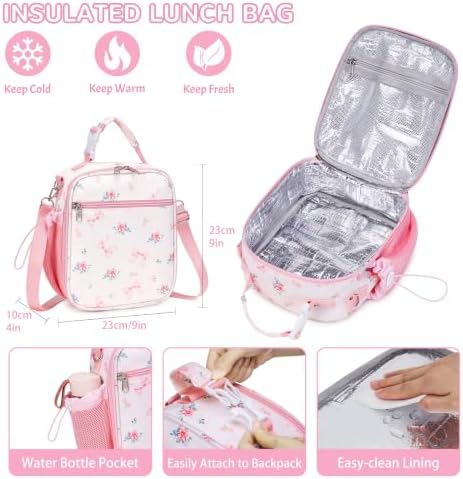 Kids Bento Box with Food Jar, Water Bottle, Lunch Bag, Floral