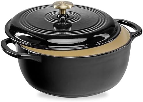 Best Choice Products 7.5 Quart Enamel Cast-Iron Round Dutch Oven, Family Style Heavy-Duty Pre-Seasoned Cookware for Home, Kitchen, Dining Room, Oven Safe w/Lid, Dual Handles - Black Licorice