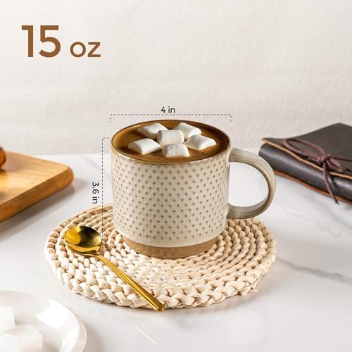 GBhome 15 OZ Stackable Coffee Mugs Set of 4, Ceramic Coffee Cups Set