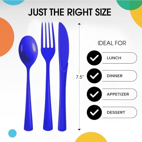 Party Solids Dark Blue Plastic Silverware 150 Pcs Dark Blue Cutlery Set