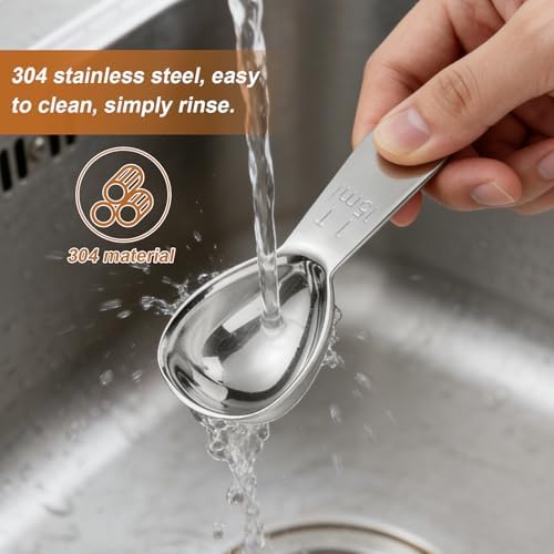2 Pack 15ml (1 Tablespoon) 304 Stainless Steel Coffee Scoop, Short Handle Measuring Spoon for Ground Coffee/Beans, Fits in Canisters