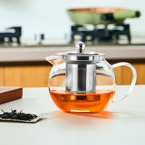 Baalaka Glass Teapot with Infuser, Clear Tea Pot for Stove, 22 oz/650 ml