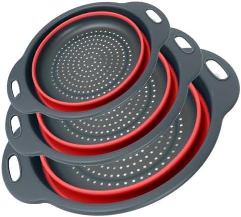 Red Collapsible Colander Set - 3 Pack Kitchen Silicone Strainers