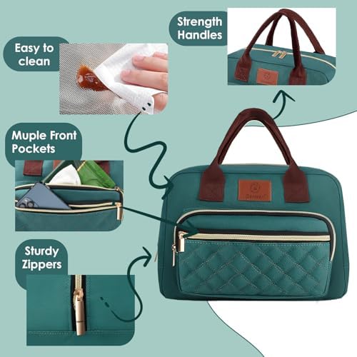 Genteen Lunch Bag Lunch box for Women men Insulated Tote LunchBox for Adult Women Men Reusable Lunch Box with Front Pocket for Work, Picnic or Travel-18 Cans/14 Liters - PURPLE/LAKE GREEN