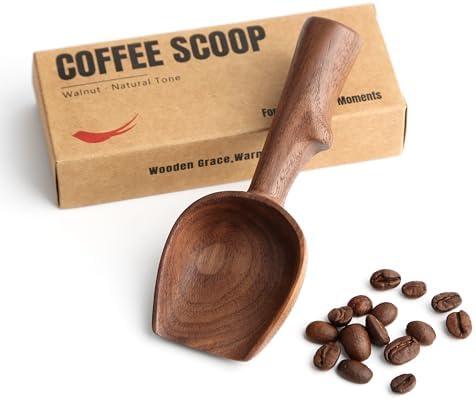 Walnut Coffee Scoop,Wooden Coffee Bean Measuring Spoon,10g Capacity,Natural Wood Coffee Scoop for Tea,Sugar & Powder,Rustic Kitchen Gift for Coffee Lovers