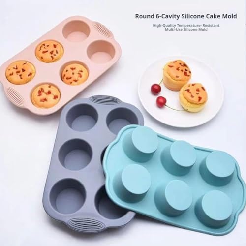 Silicone Muffin Pans for Baking- 6-cavity Nonstick Cupcake Pan Baking Tray, Food Grade And Bpa Free, Easy Release & Clean, Oven & Dishwasher Safe, for Brownies, Custards &muffin, Cupcakes (Pink)