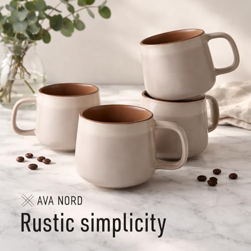Ava Nord Stoneware Ceramic Coffee Mugs Set of 4 | 12 oz | Rose Sand