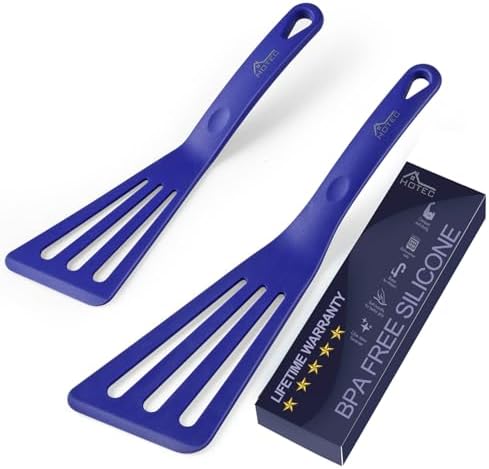 HOTEC 2-Pack Silicone Slotted Fish Turner Spatula Set, Classic Blue