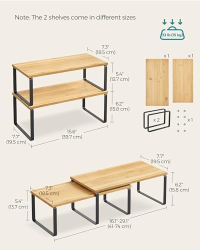 SONGMICS Cabinet Organizer Shelf, Set of 4 Spice Rack, Kitchen Storage
