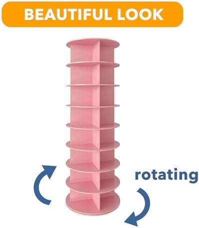 SpaceAid 8 Tier Rotating Shoe Rack Tower, Spinning Shoe Display Lazy Susan, Revolving 360 Shoe Rack Storage Round Carousel, Vertical Handbag Rotate Shoes Closet Organization (8-Tier Pink)