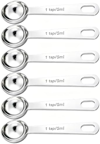 6PCS Measuring Spoons Set(1 Tsp, 5ml), Teaspoon Measuring Spoons Stainless Steel Short Compact Kitchen Scoops for Spices, Baking, and Everyday Cooking