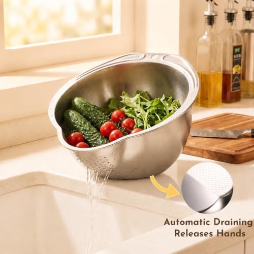2 Pack Rice Washer Strainer Bowl, Stainless Steel Colander
