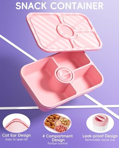 Canfanni 4 Pcs Bento Snack Box Containers, 4 Compartment Divided Stackable Food Storage Containers with Lids, Meal Prep Lunch Container with Sauce Cups