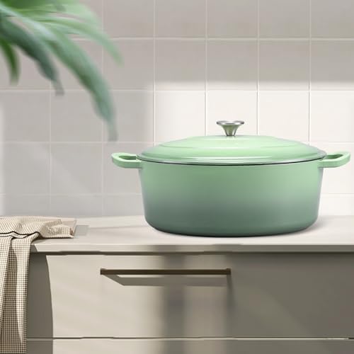Leonyo 5-Quart Cast Iron Oval Dutch Oven Pot with Lid, Pistachio Green