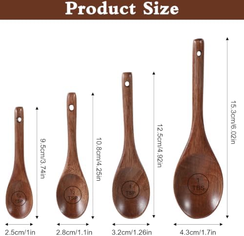 Nogeqi 4PCS Wooden Measuring Spoons Set, Natural Acacia Wooden Table Spoons Measuring Spoon Tablespoon Scoop Teaspoon Scoop for Measure Dry Ingredients, Includes 1/4, 1/2, 1 Tsp and 1 Tbsp